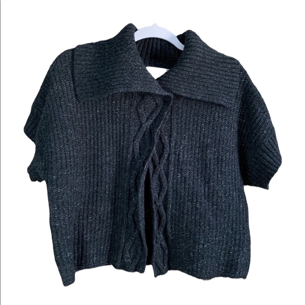 Michael Kors Cable Knit Short Sleeve Cardigan Sweater Navy Blue Size Large